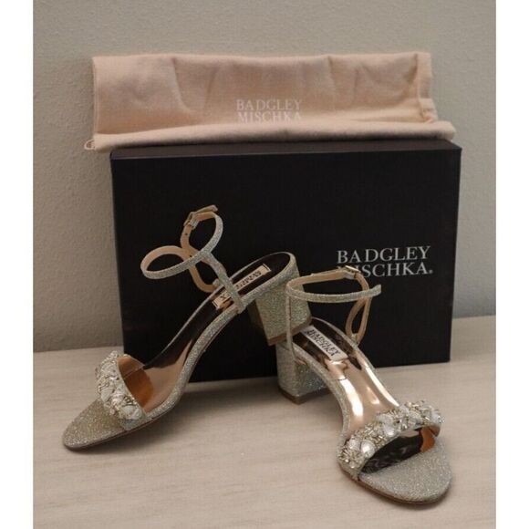 Badgley Mischka MP6306 Women's Sz 6 Platino Tanessa Ankle Strap Sandals $235 - Picture 1 of 14